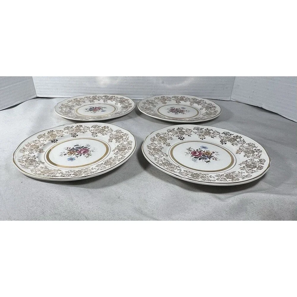 Vintage Alfred Meakin Golden Posy Dessert Plates 6.5” Set of 4 22K Gold England